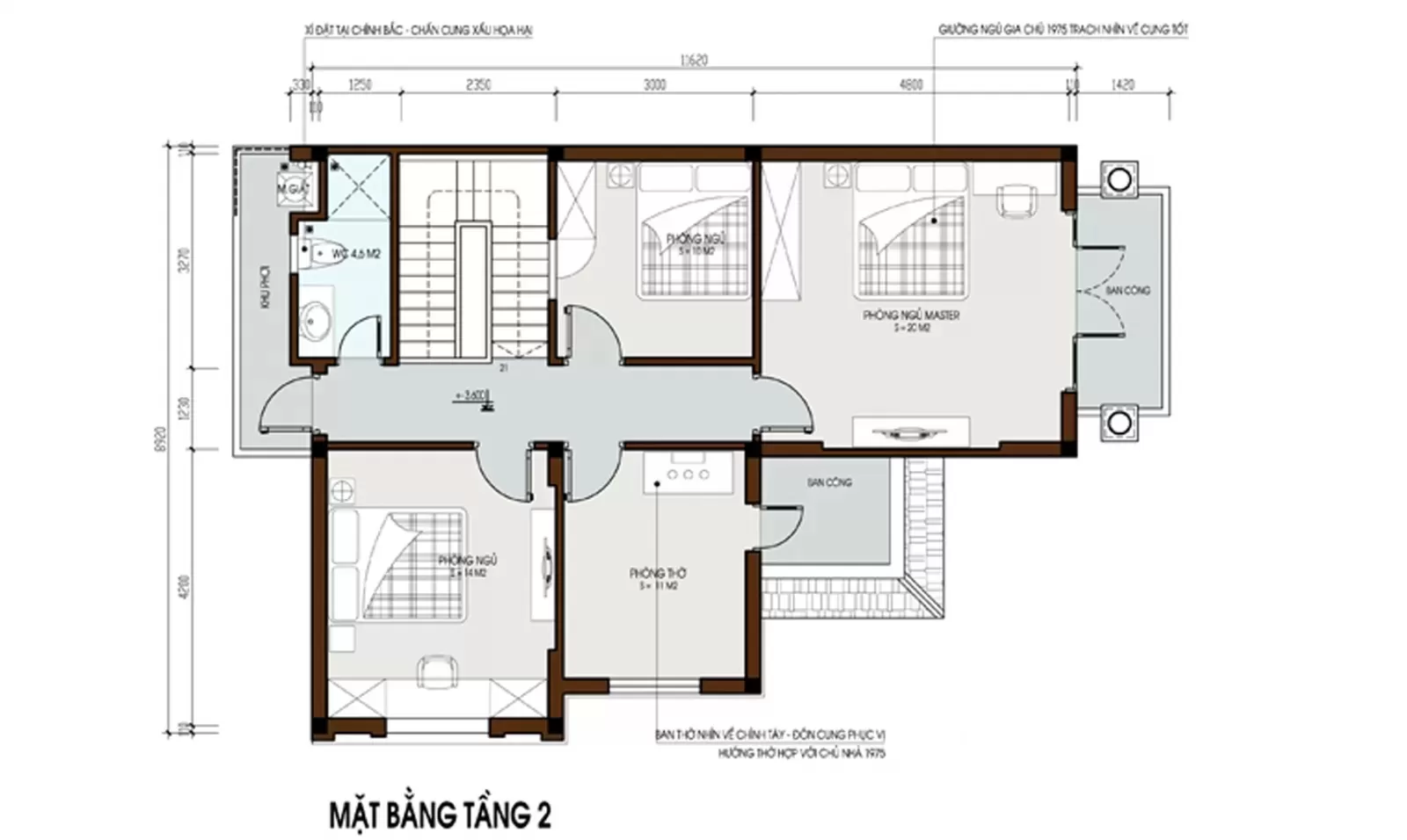 Bản vẽ thiết kế tầng 2 nhà 2 tầng 7x16m mái thái