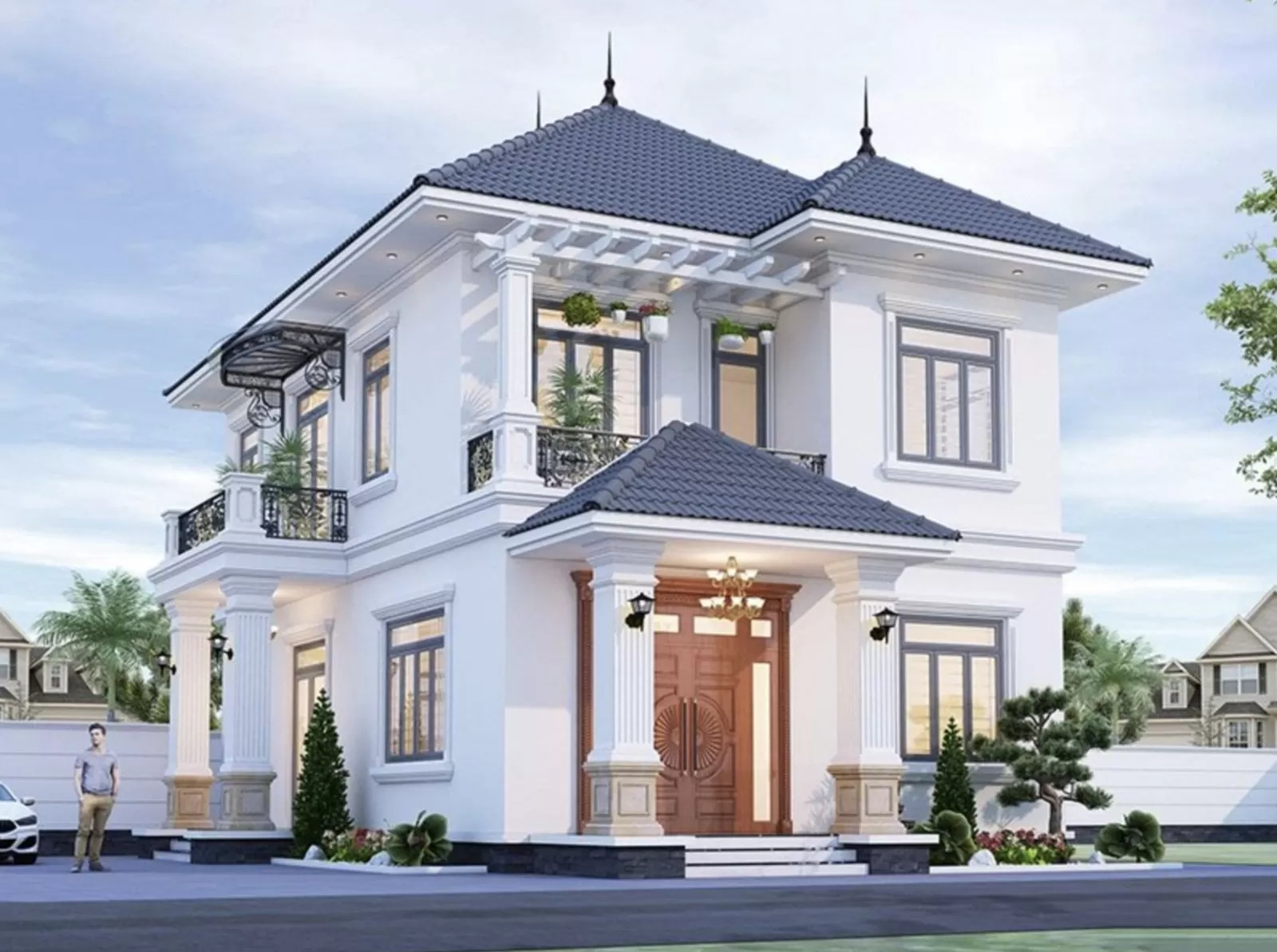 Mẫu nhà vườn 2 tầng rộng 7m dài 16m ở nông thôn
