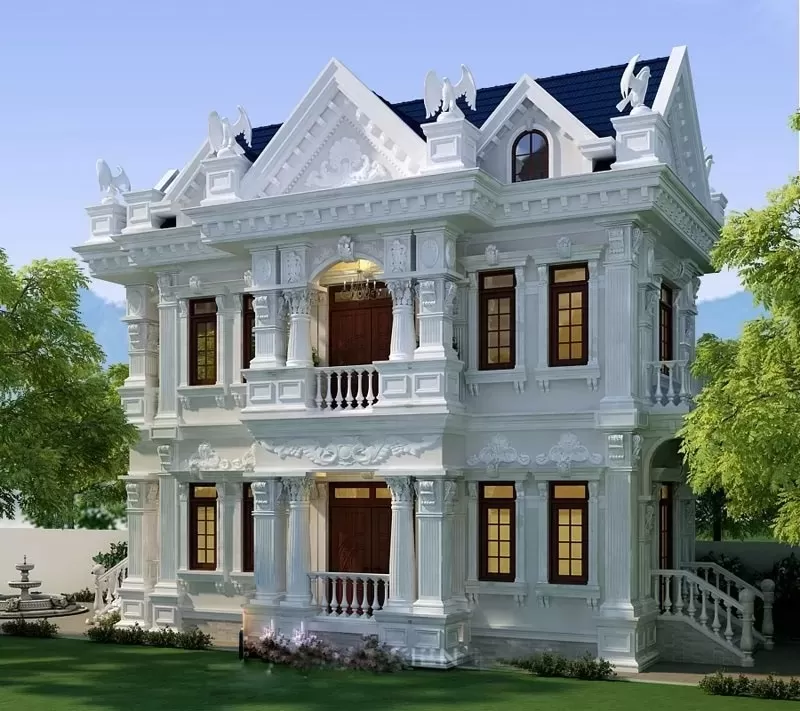 Mẫu nhà đẹp 2 tầng 7x16m phong cách cổ điển