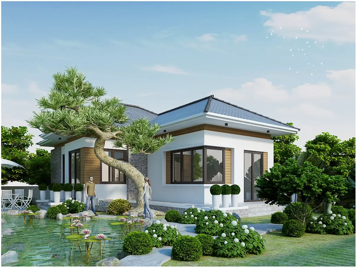 Thiết kế phong thuỷ nhà cấp 4 có sân vườn đẹp thoáng mát ở nông thôn