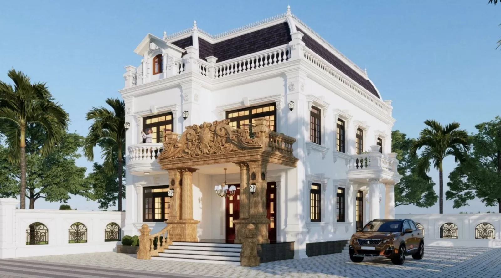 Mẫu nhà 2 tầng cổ điển đẹp vương giả ở nông thôn chi phí hợp lý, dễ xây