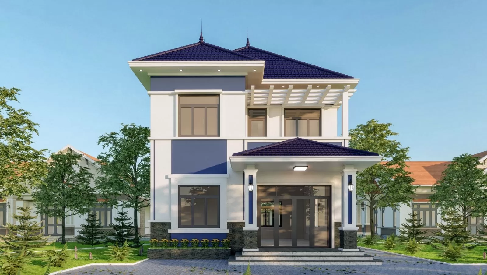 Xây nhà 2 tầng ở nông thôn vuông vức mái nhật đẹp 500 triệu