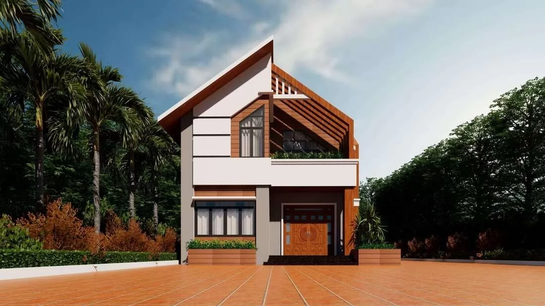 Mẫu nhà 2 tầng nông thôn tiết kiệm chi phí có sân vườn trước nhà rộng