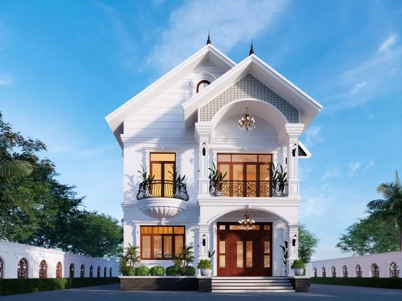 Nhà vuông 2 tầng 4 phòng ngủ ở nông thôn