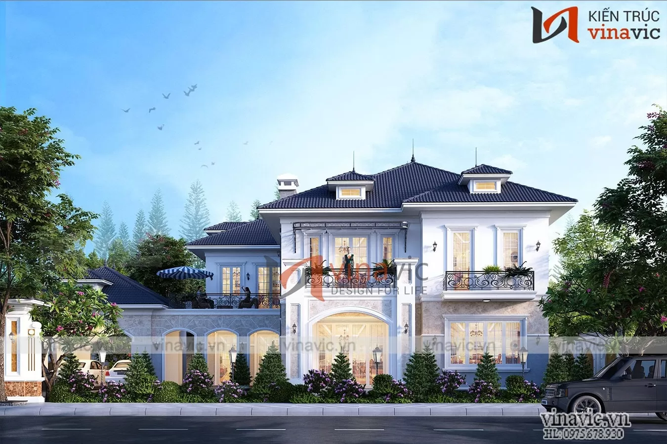 Thiết kế biệt thự mái nhật 2 tầng kiểu Pháp 240m2