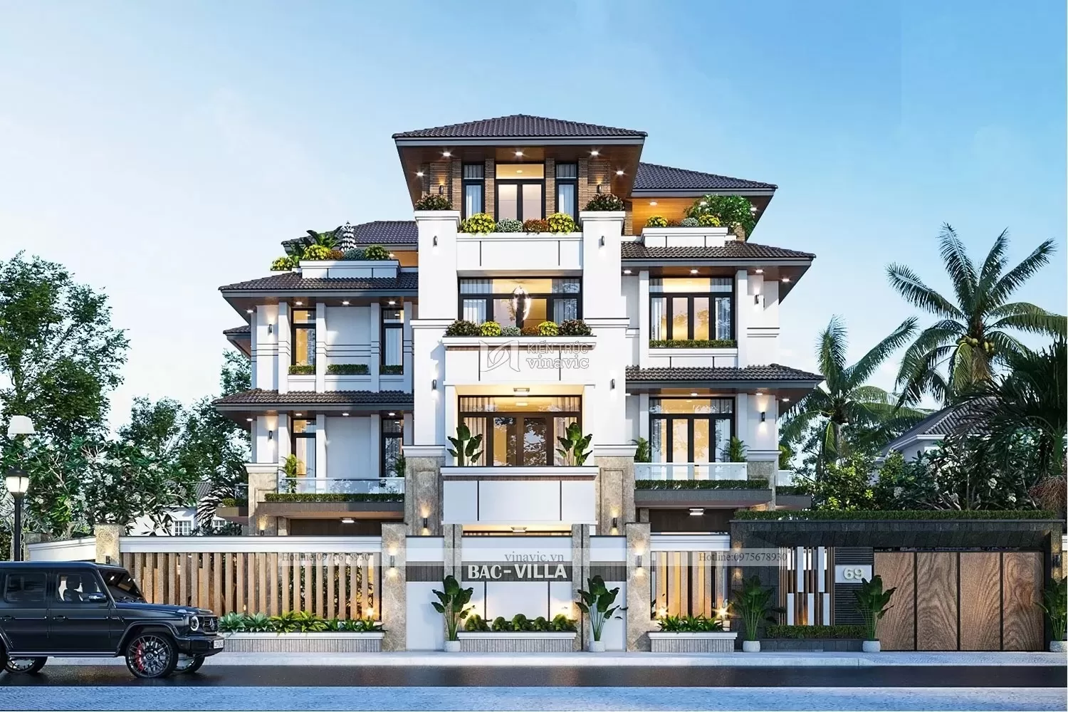 Mẫu thiết kế biệt thự 4 tầng mái nhật không gian mở hiện đại