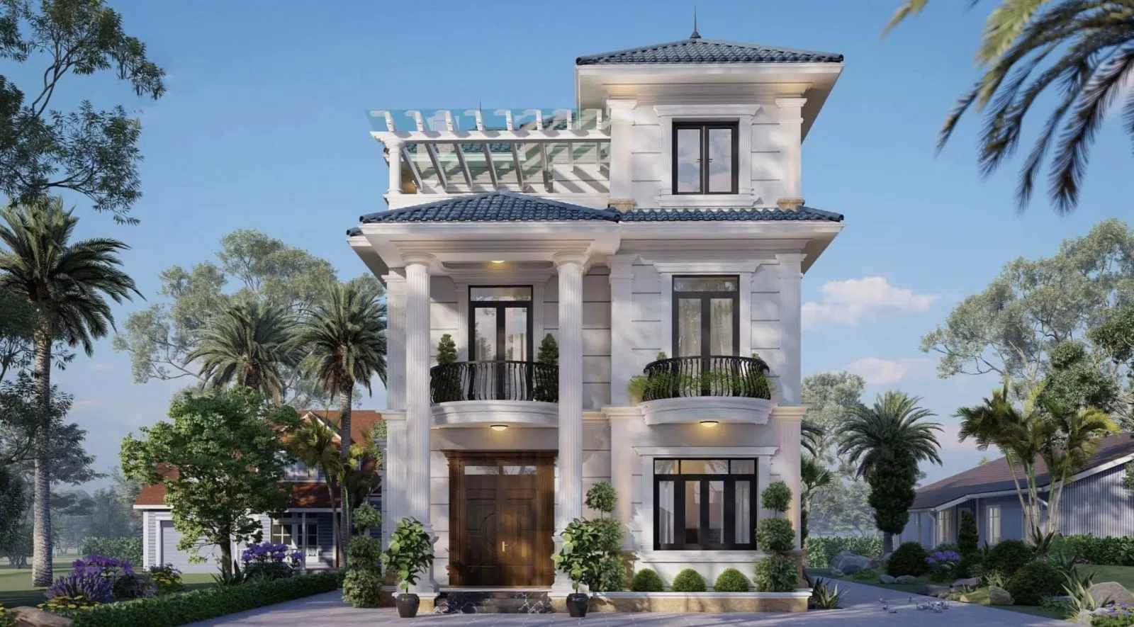 Màu sắc nhà Nhật 2 tầng 1 tum thanh lịch