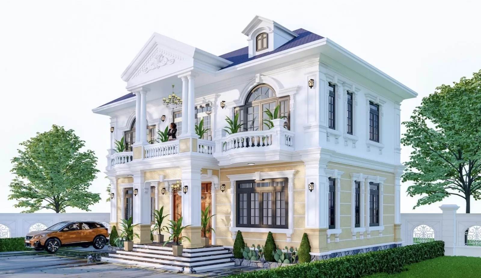 Nhà vườn mái nhật 1 tum 2 tầng tân cổ điển