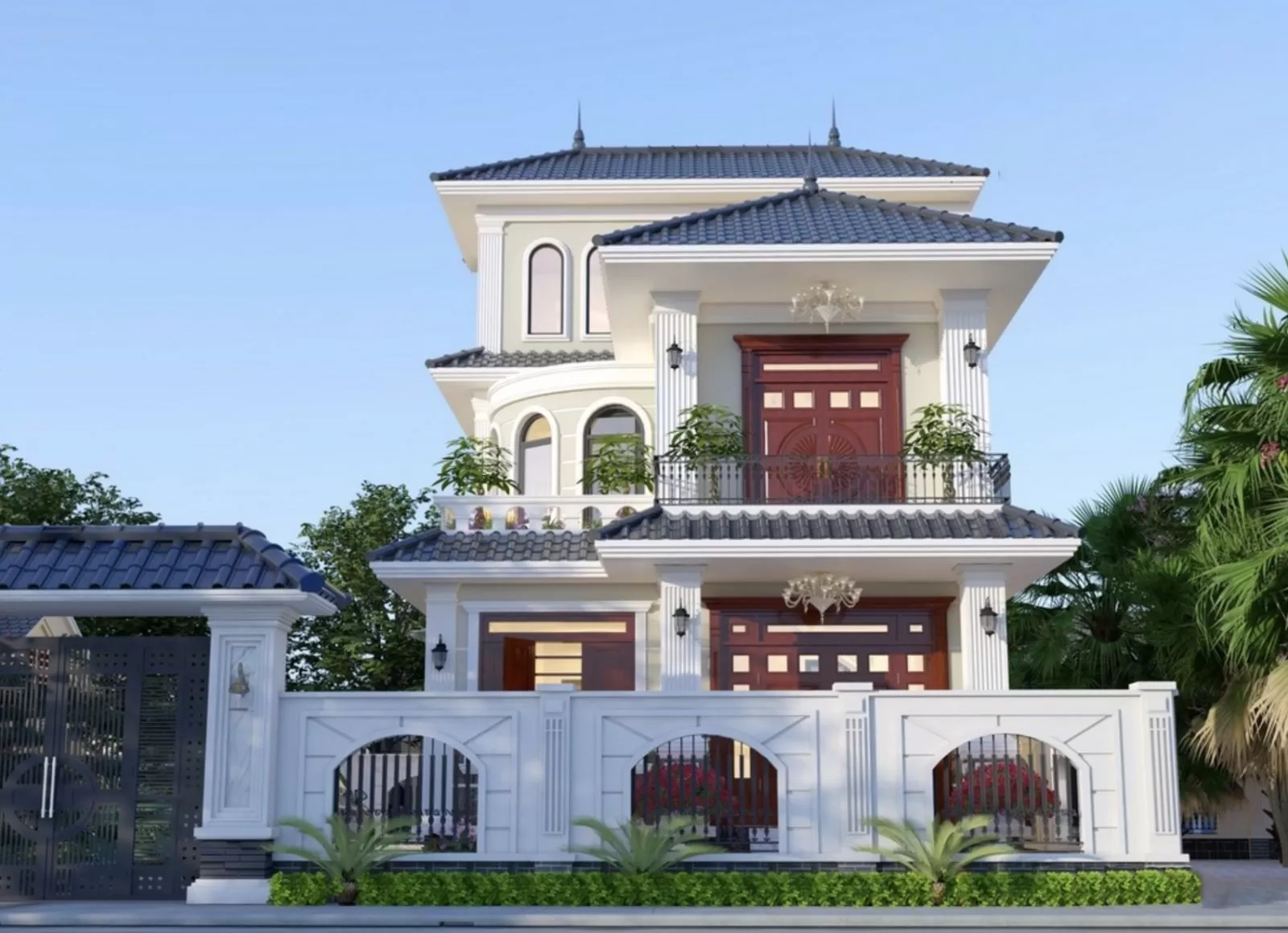 Thiết kế nhà mái Nhật 2 tầng 1 tum phong cách tân cổ điển
