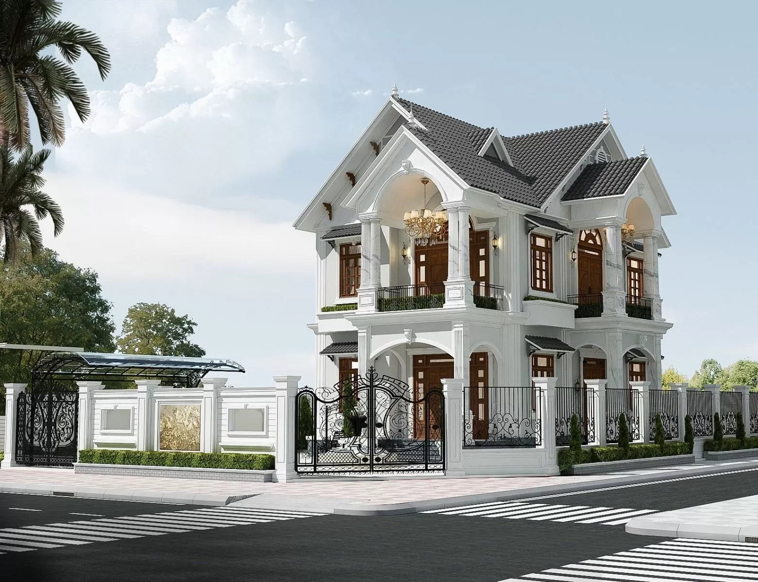 Mẫu biệt thự có diện tích xây dựng 200m2 được thiết kế kiến trúc đẹp mắt kết hợp với hệ sân vườn xanh mát gần gũi thiên nhiên