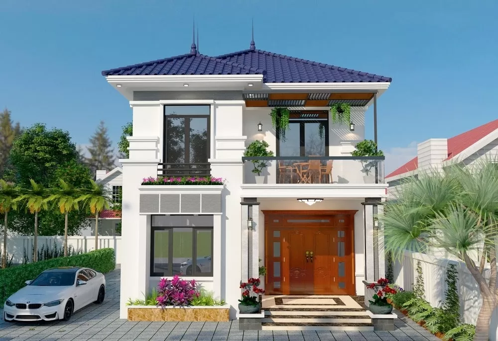 Mẫu nhà mái Nhật 2 tầng ở quê 8x12m 800 triệu