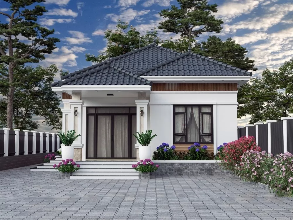 Phối cảnh nhà cấp 4 800 triệu 3 phòng ngủ mái nhật