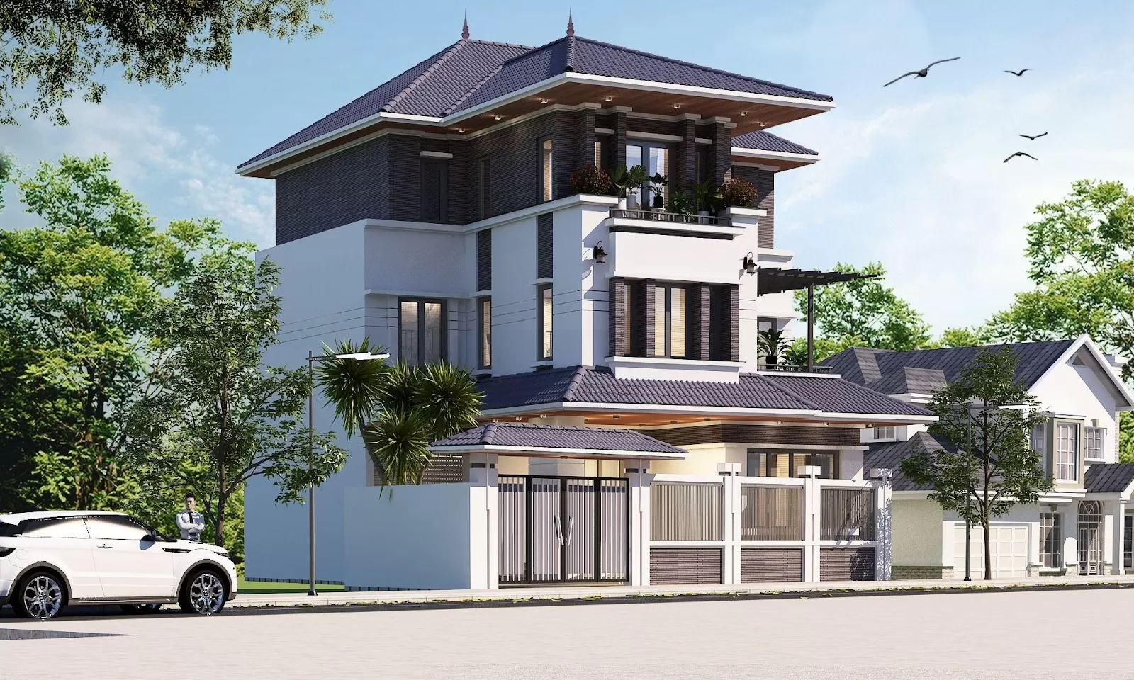 Nhà 3 tầng mái Nhật 800 triệu phong cách đương đại diện tích 70m2