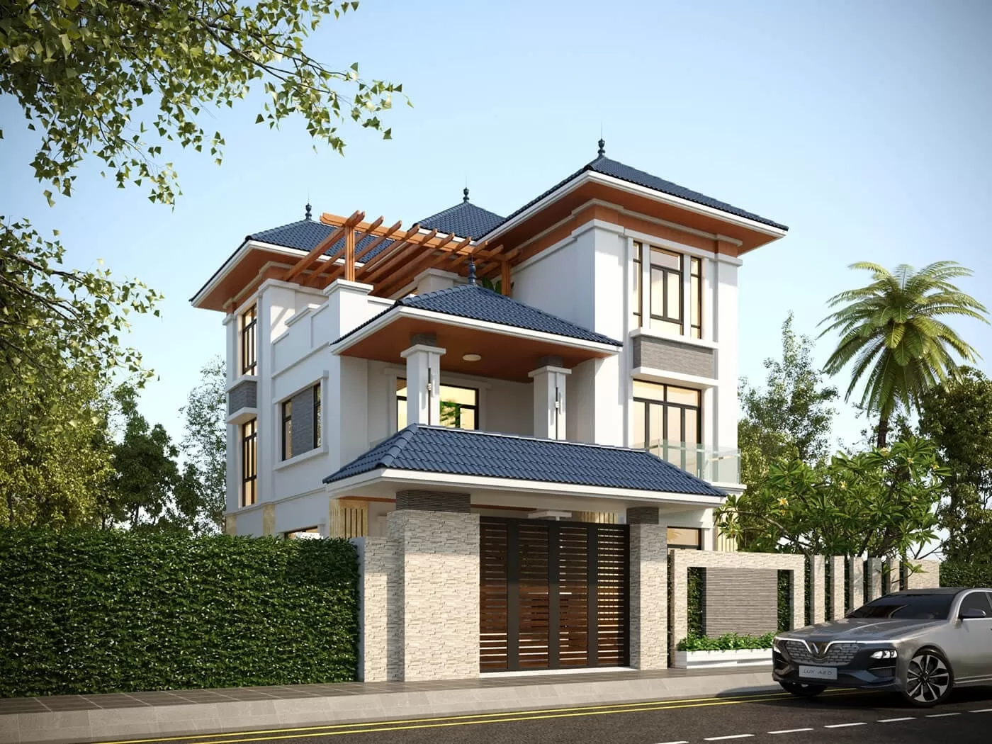 Mẫu nhà chữ L 3 tầng mái Nhật 800 triệu thiết kế độc đáo 60m2