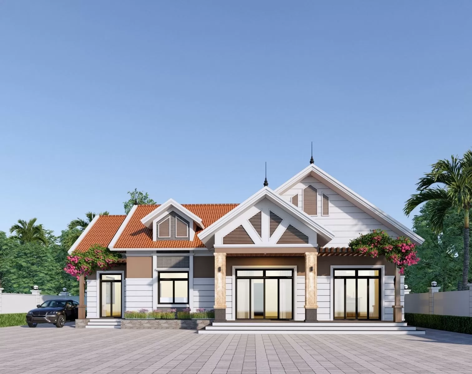 Mẫu nhà mái thái 120m2 4 phòng ngủ kết hợp truyền thống và hiện đại