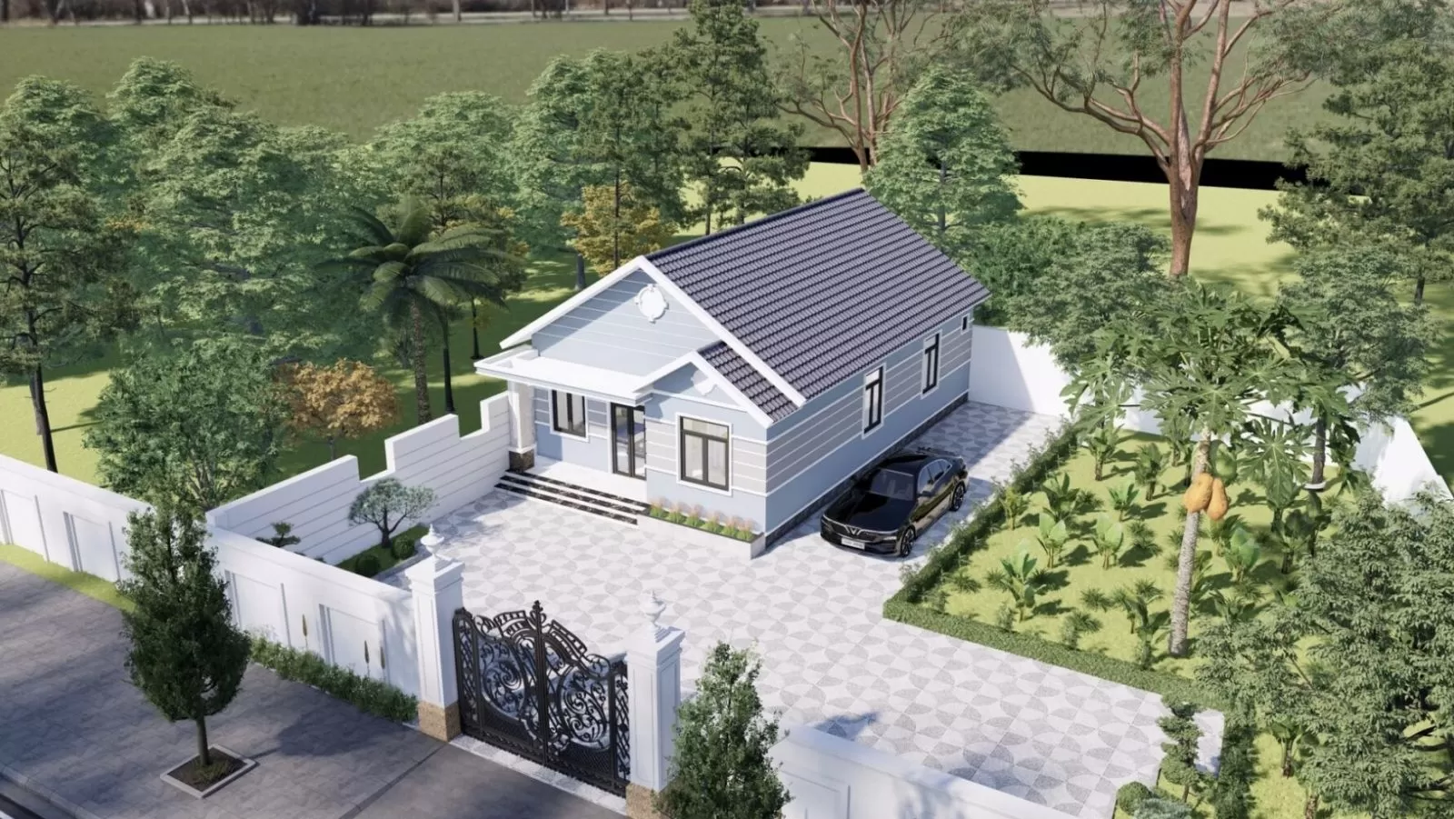 Mẫu nhà cấp 4 mái Thái 4 phòng ngủ đẹp hiện đại 120m2 chi phí thấp
