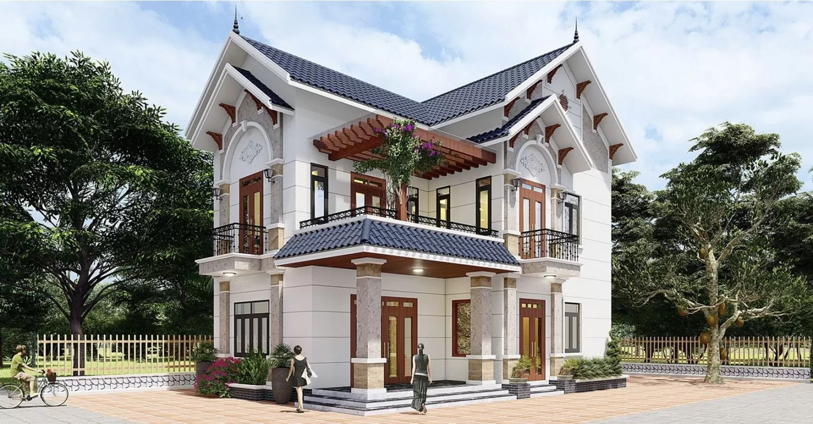 Thiết kế nhà chữ L mái thái 120m2 với 4 phòng ngủ