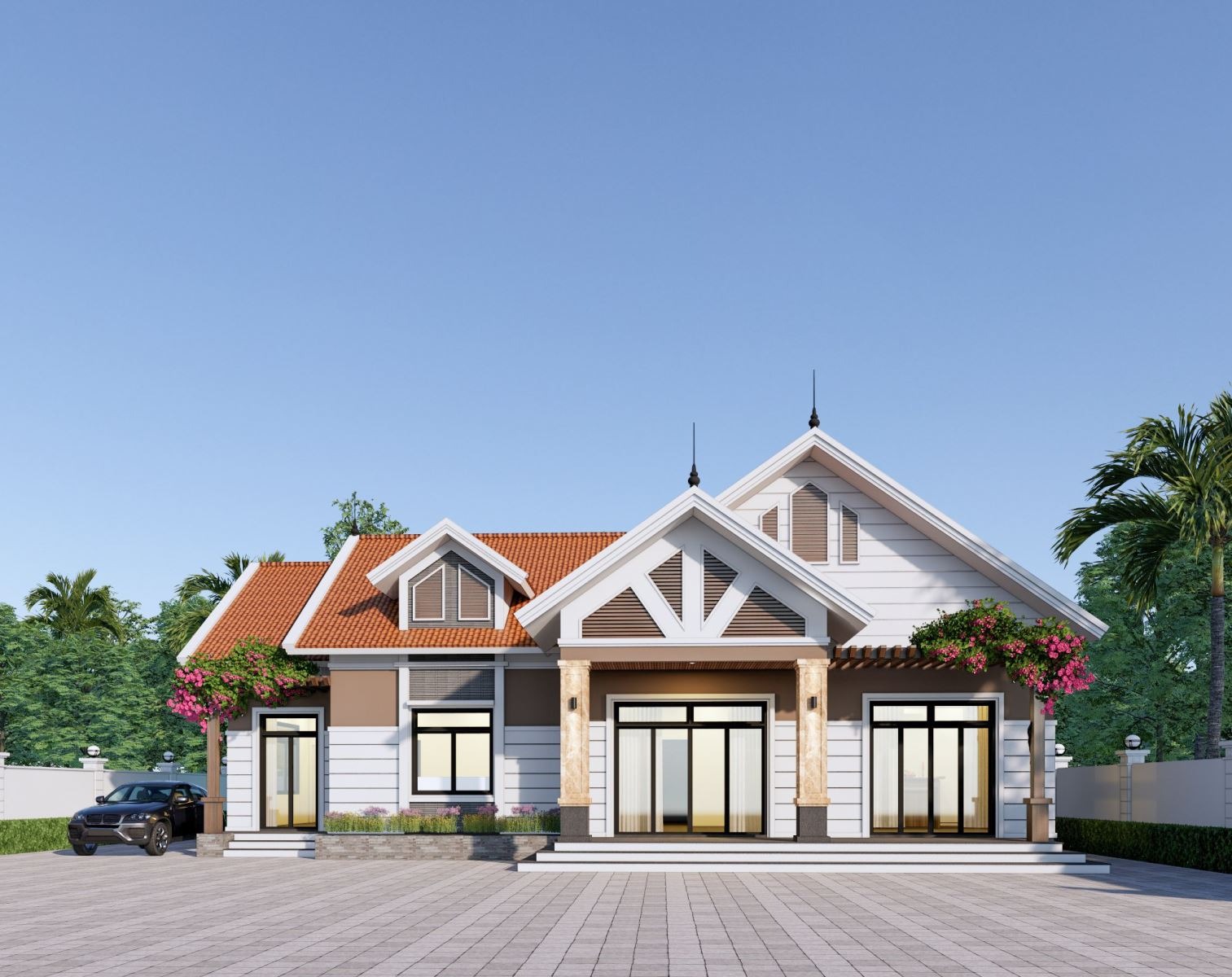 Nhà mái thái 120m2 phong cách hiện đại