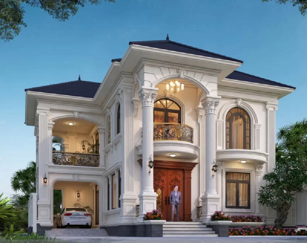 Phối cảnh Mẫu nhà mái Nhật 2 tầng tân cổ điển 100m2