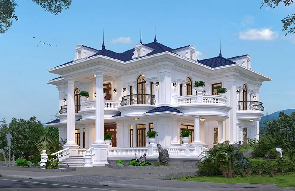 Sân vườn xanh mát bao quanh ngôi nhà