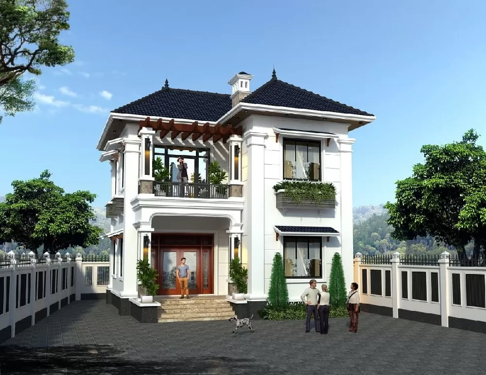 phong cách tân cổ điển kết hợp với nét hiện đại của mái Nhật, tạo nên một tổng thể hài hòa và ấn tượng.