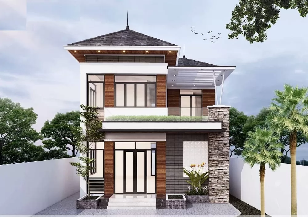 Nhà 2 tầng mái Nhật 3 phòng ngủ