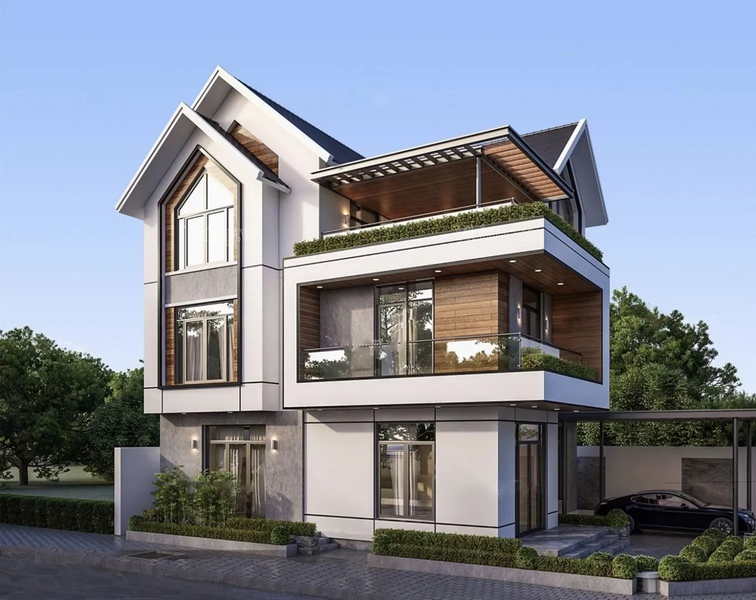 Các mẫu nhà mặt phố 3 tầng mái thái đẹp thoáng mát