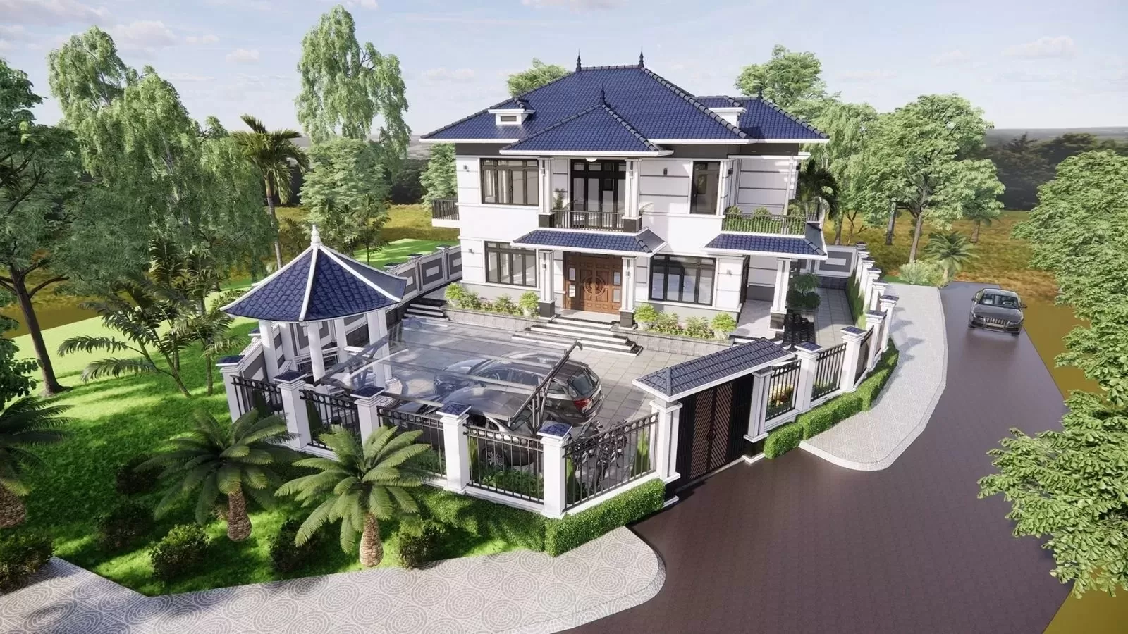 Mặt tiền nhà 2 5 tầng hiện đại có phong thuỷ cân đối, hài hoà