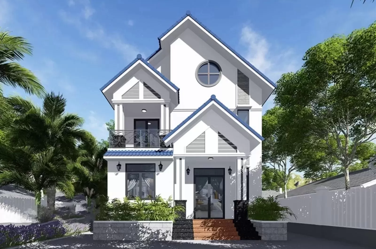 Mẫu nhà 2,5 tầng mái thái hiện đại 4 phòng ngủ sân vườn rộng