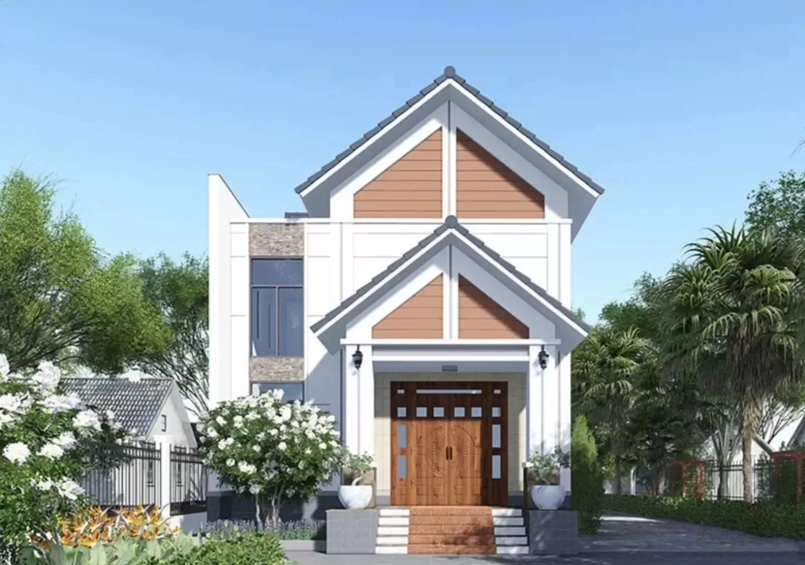 Nhà mái thái 2,5 tầng có nội thất hiện đại đơn giản