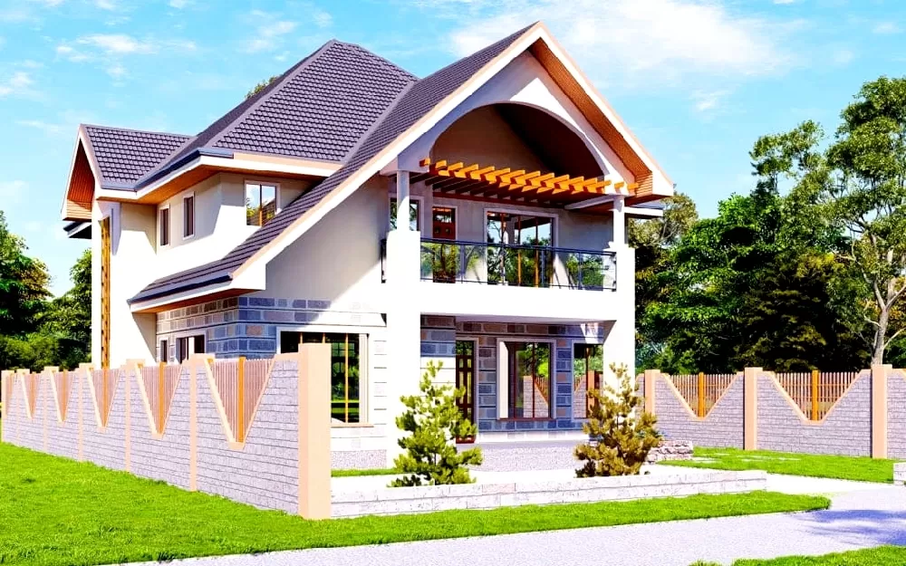 Mẫu nhà mái thái 4 phòng ngủ có sân vườn