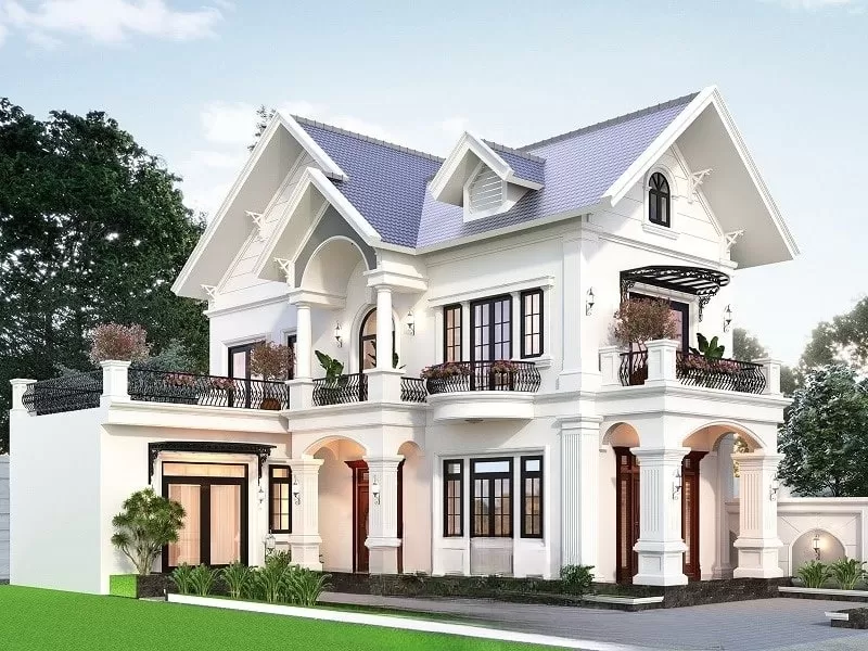 Mẫu nhà phố mái thái 2 tầng tân cổ điển 7.5x14m