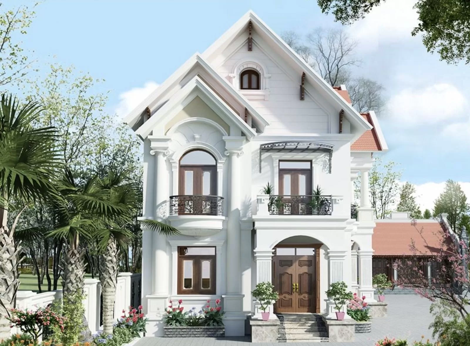 Nhà mái thái 2 tầng hình vuông phong cách tân cổ điển kết hợp truyền thống