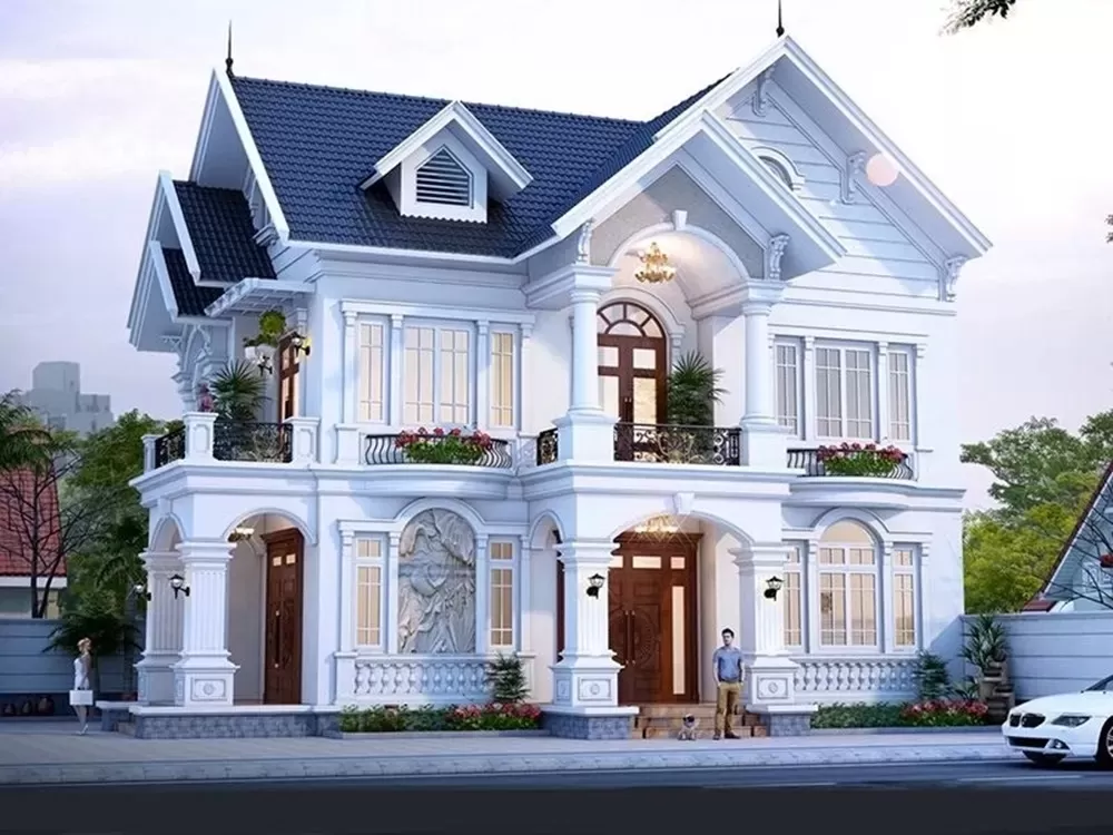 Thiết kế nhà tân cổ điển mái thái 2 tầng 3 phòng ngủ