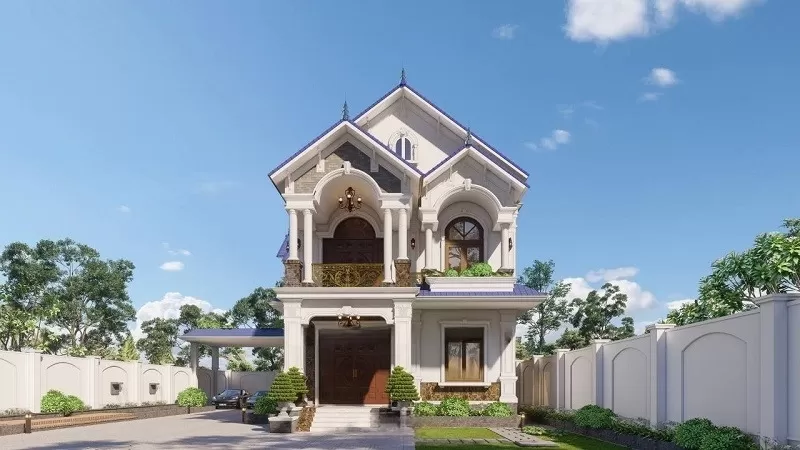 Nhà sân vườn tân cổ điển 2 tầng mái thái ở Nam Định