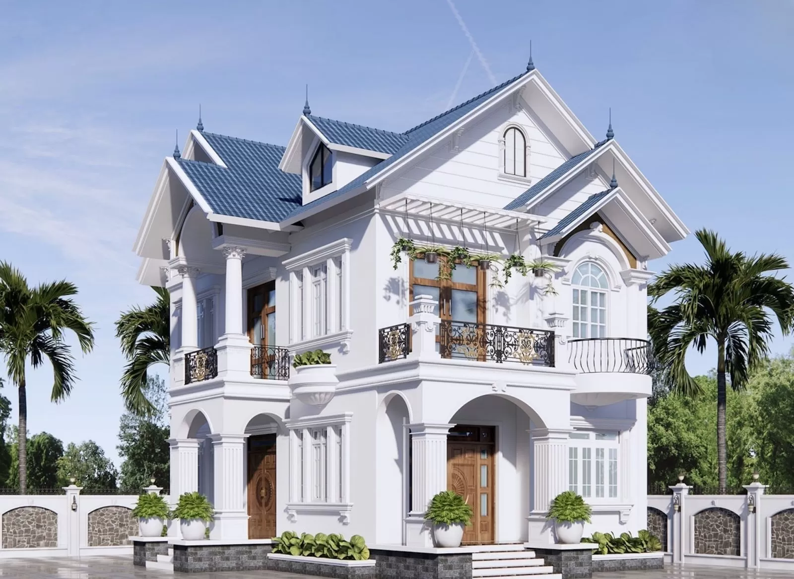 Nhà sân vườn tân cổ điển 2 tầng mái thái 1 tỷ đồng