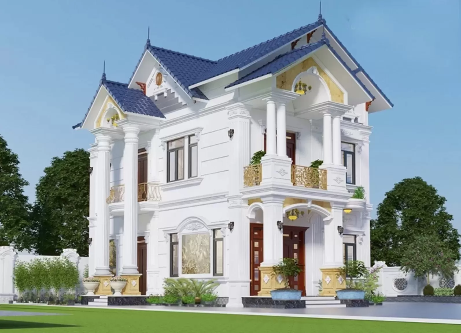 Nhà sân vườn tân cổ điển 2 tầng mái thái 8x10m