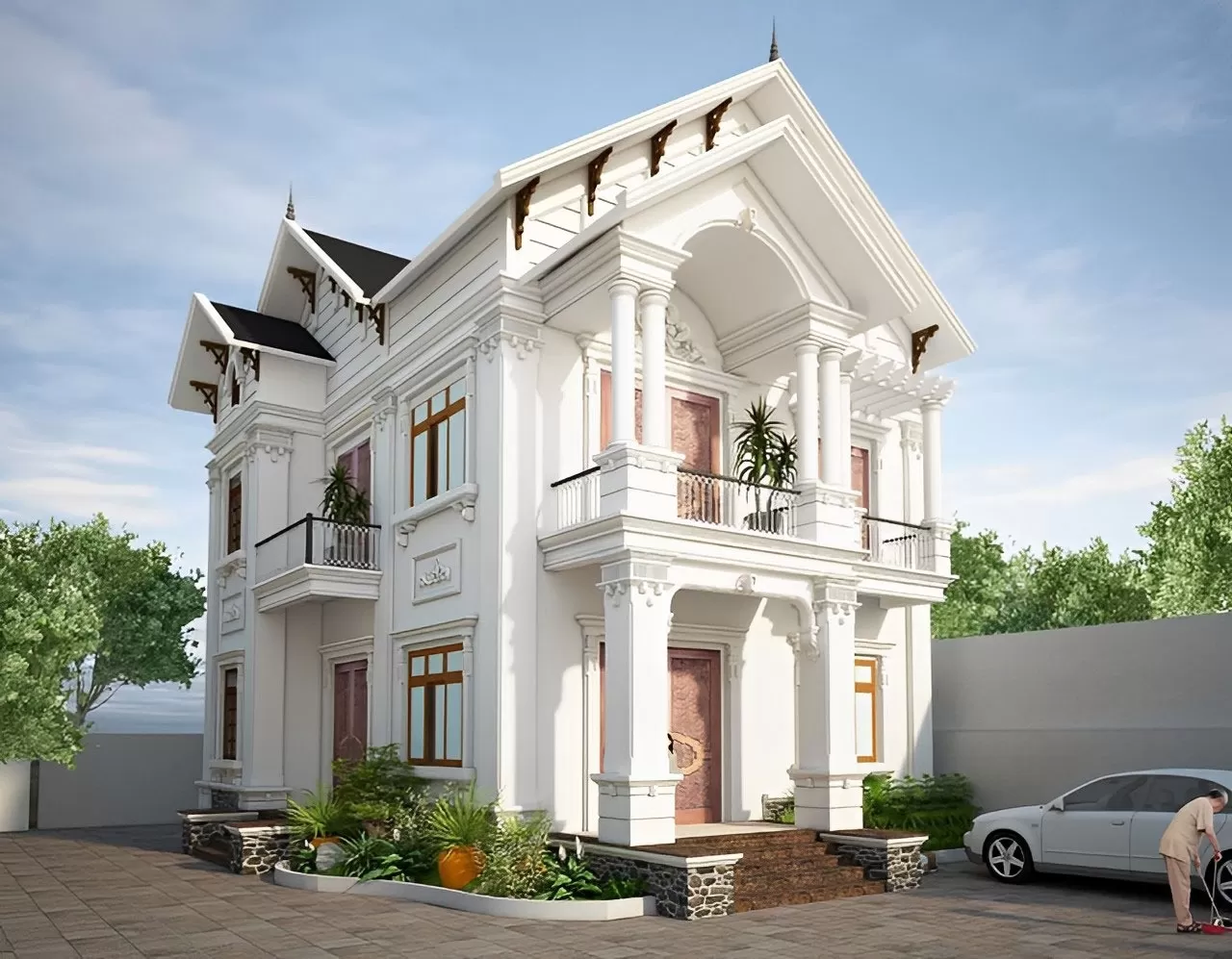 Mẫu nhà 2 tầng ở nông thôn mái thái tân cổ điển 1,2 tỷ