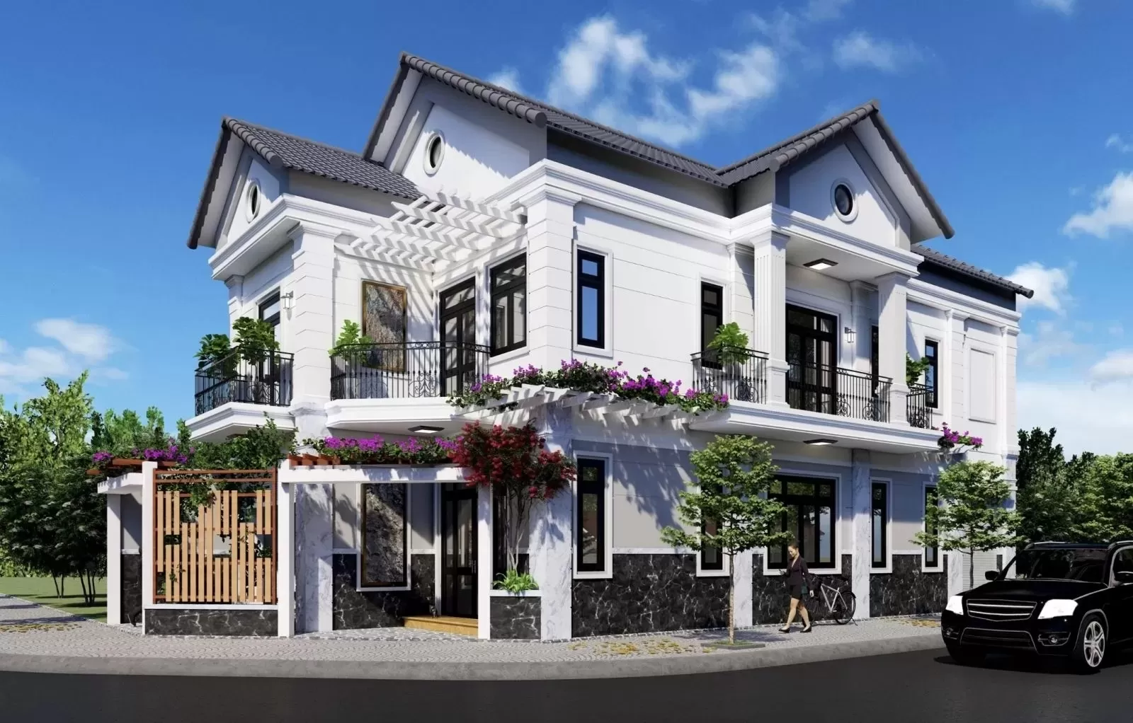 Mẫu nhà phố mái thái 2 tầng tân cổ điển 6x14m
