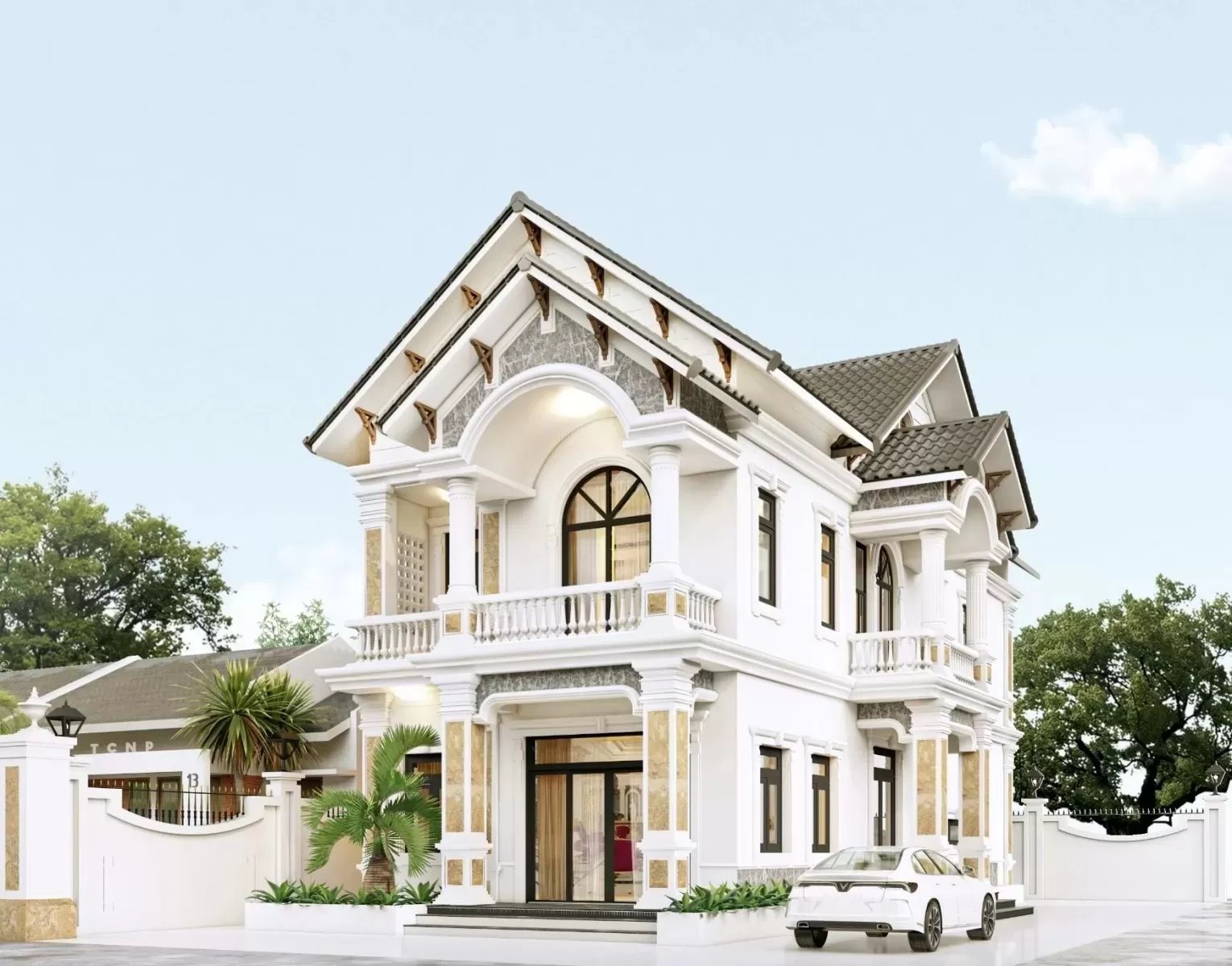 Biệt thự phố 2 tầng mái thái 9x11m tân cổ điển