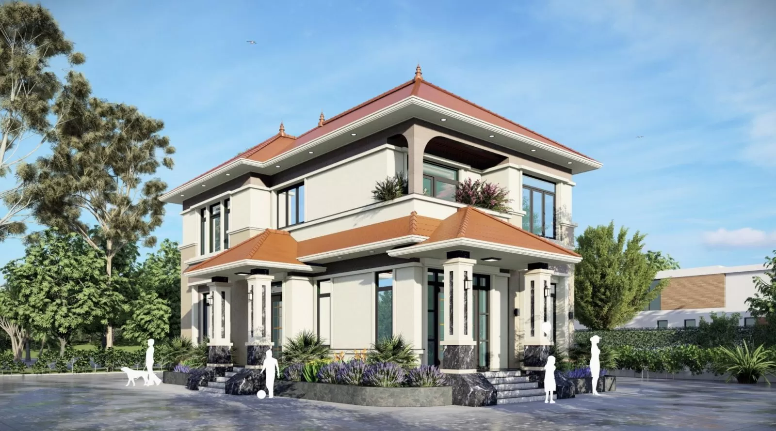 Nhà 2 tầng ở nông thôn mái nhật đỏ cam 150m2