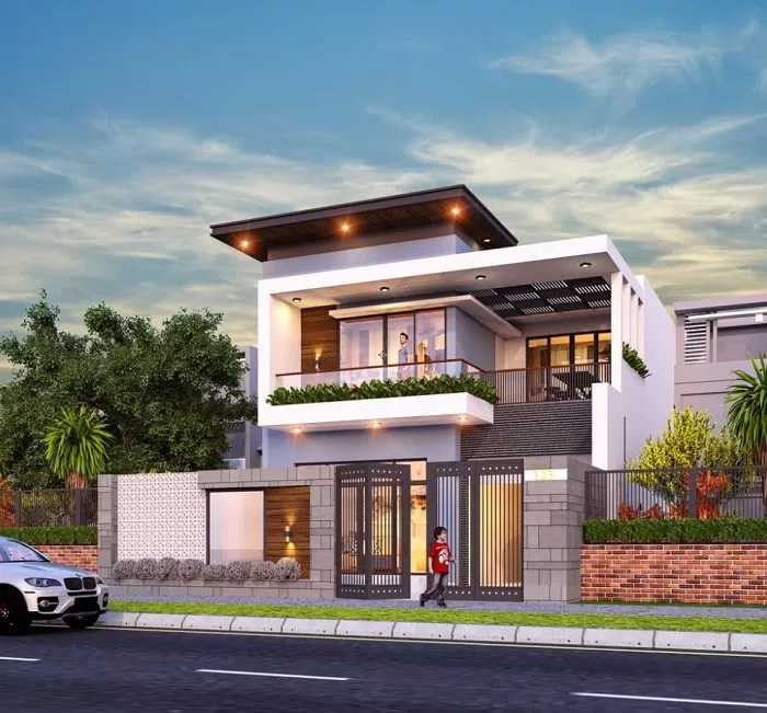 Mẫu nhà phố 2 tầng 150m2 mái bằng hiện đại