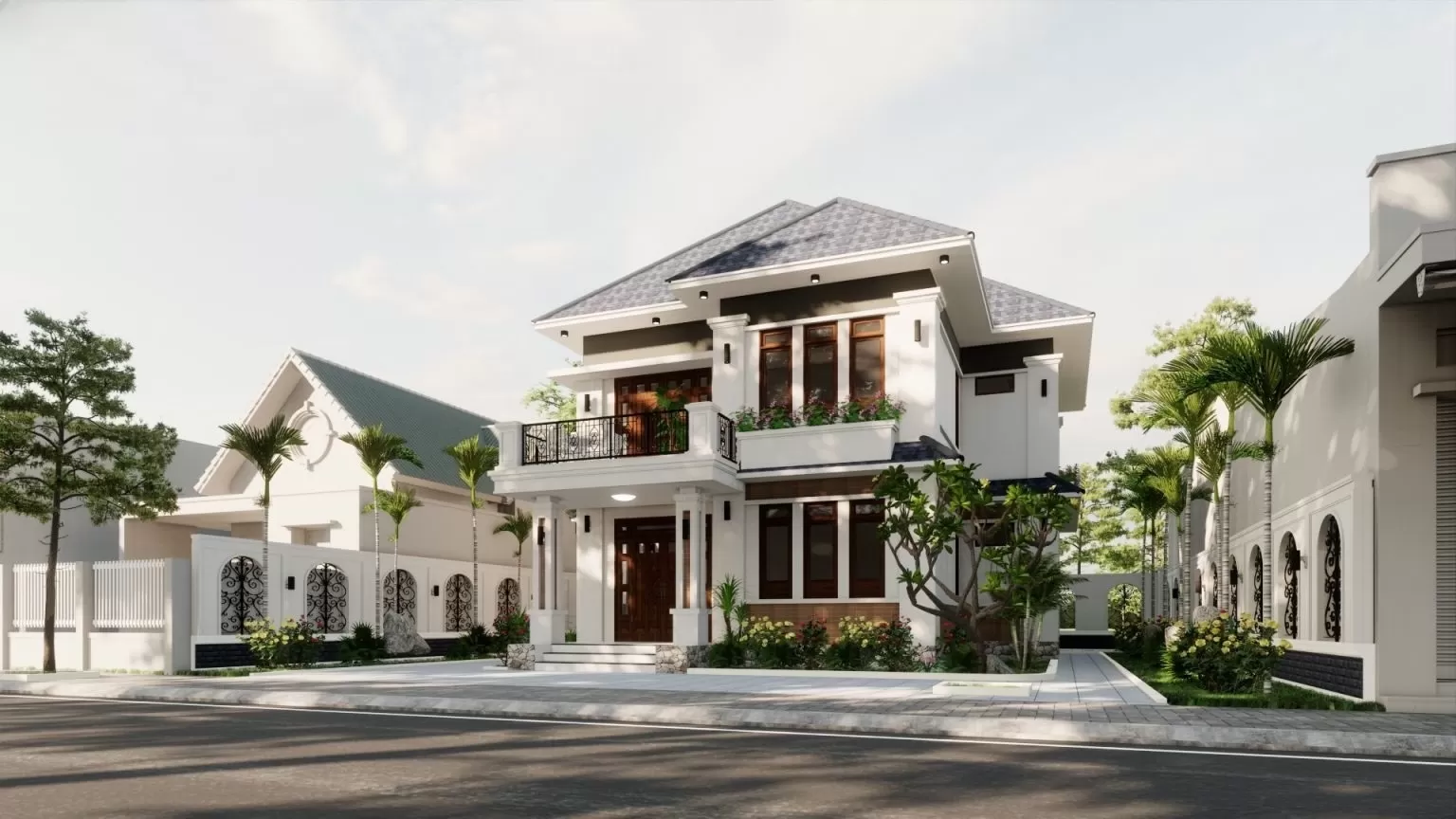 Nhà phố 2 tầng mặt tiền 10m sâu 15m mái nhật đẹp đơn giản