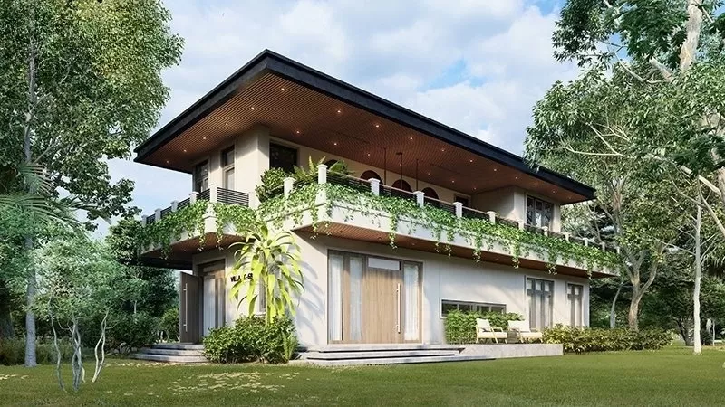 Biệt thự nhà vườn 2 tầng ở nông thôn 150m2 phong cách truyền thống