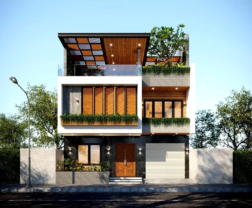 Thiết kế nhà 2 tầng 1 tum 100m2 đẹp hiện đại