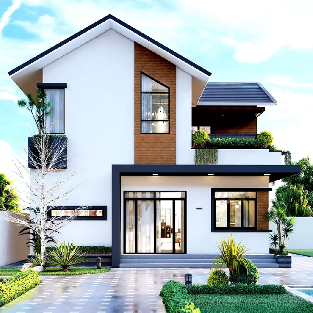 Thiết kế ngoại thất nhà 2 tầng 100m2 đẹp