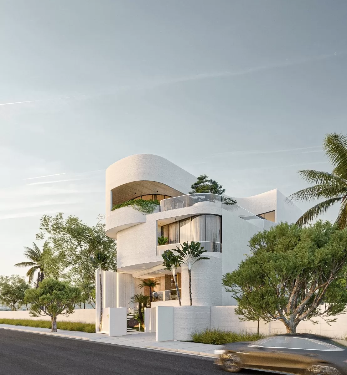 Villa 3 tầng mái bằng phong cách Địa Trung Hải hiện đại mềm mại, uyển chuyển
