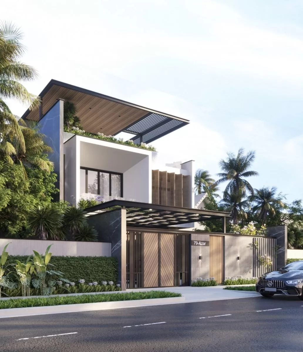Nhà phố mái bằng 3 tầng mặt tiền 9m hiện đại
