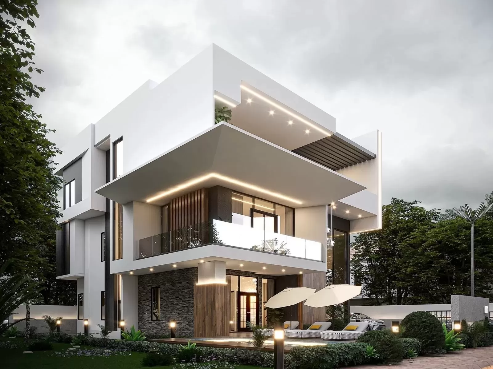 Biệt thự phố 3 tầng hiện đại mái bằng có sân vườn 200m2