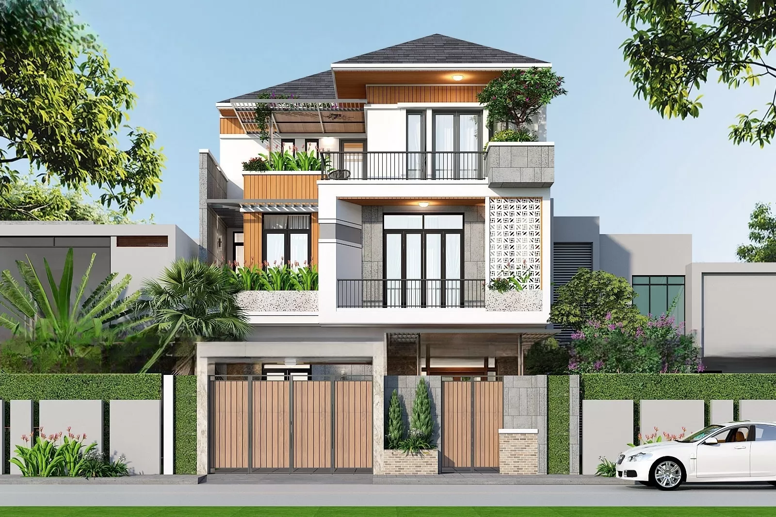 Màu sắc tươi sáng trong thiết kế biệt thự phố 120m2 đẹp hiện đại